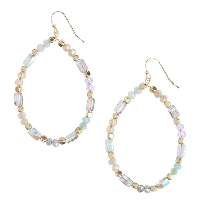 Blue And Purple Mermaid Beaded Teardrop Earrings