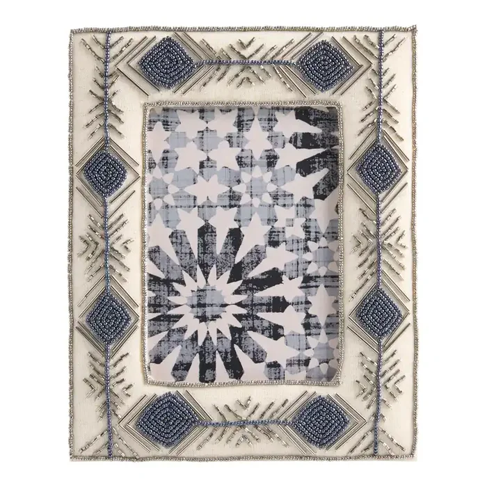 Blue and Silver Beaded Garland Picture Frame