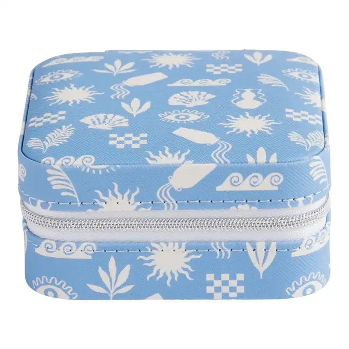 Blue And White Faux Leather Siren Icons Travel Jewelry Box