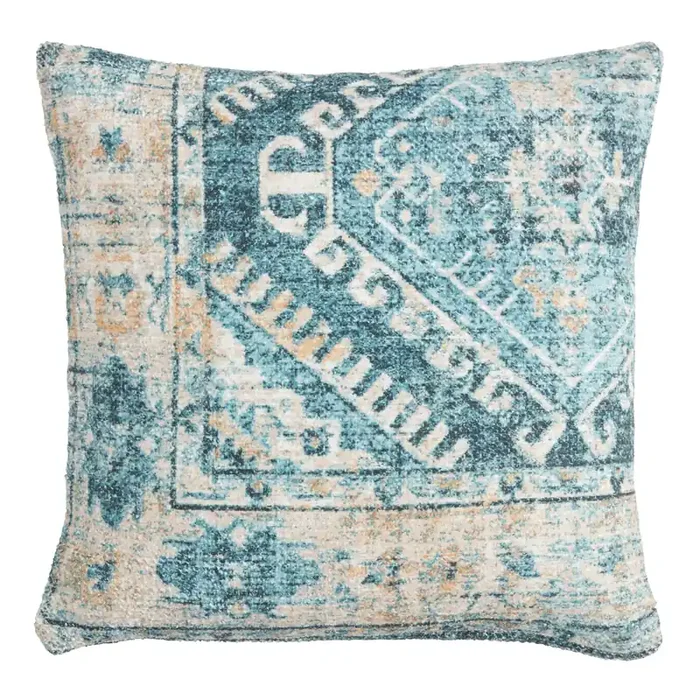 Blue Distressed Rug Print Throw Pillow