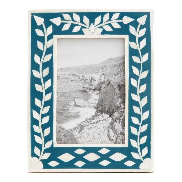 Blue Floral Inlay Bone Frame