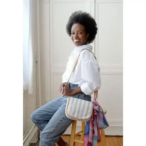 BLUE PENCIL STRIPE SADDLE BAG