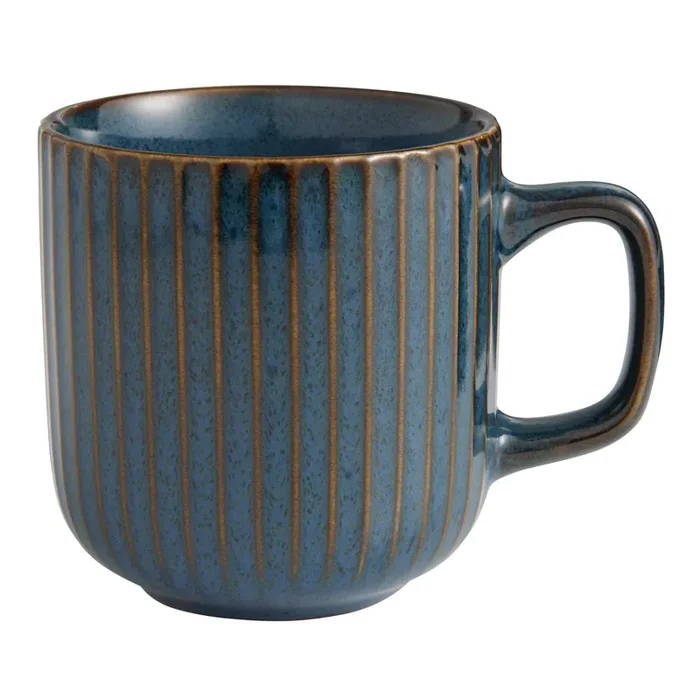 Blue Reactive Glaze Ribbed Ceramic Mug Set Of 2