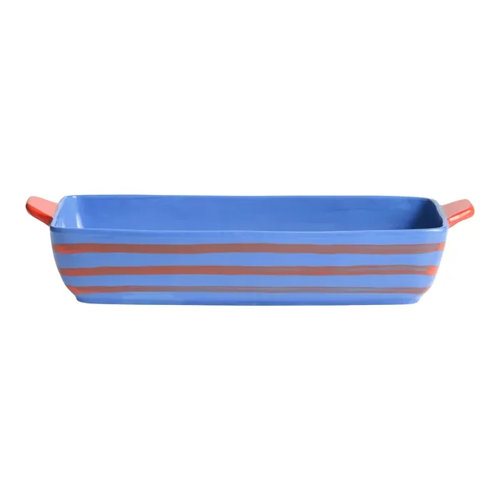 Blue Wax Resist Ceramic Orange Slice Baking Dish