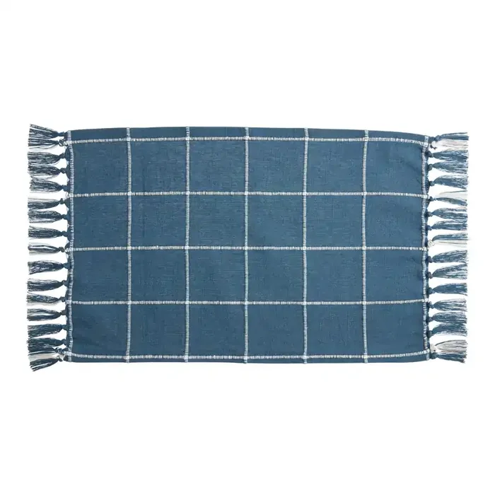 Blue Windowpane Placemat with Tasseled Fringe Set of 4