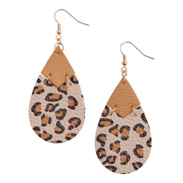 Blush Cheetah Faux Leather Drop Earrings