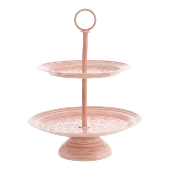 Blush Pink Metal Embossed 2 Tier Serving Stand
