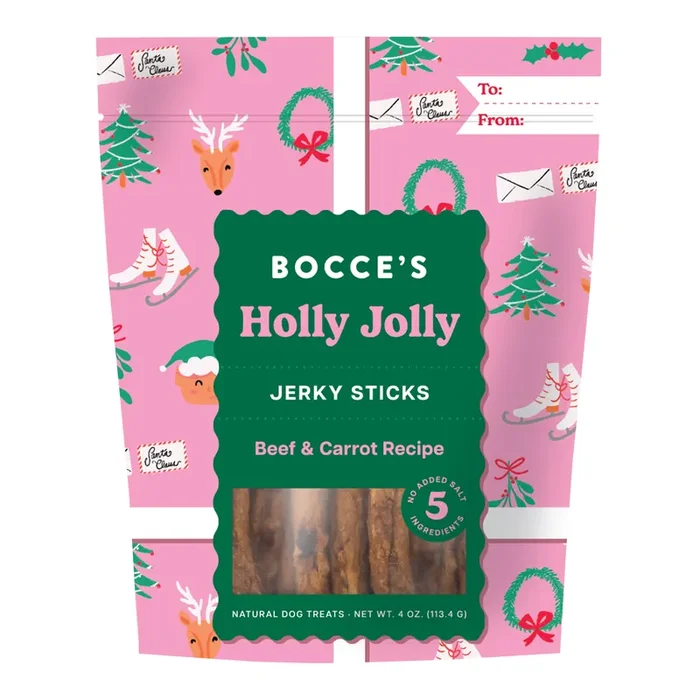 Bocce‘s Holly Jolly Beef and Carrot Jerky Sticks Dog Treats
