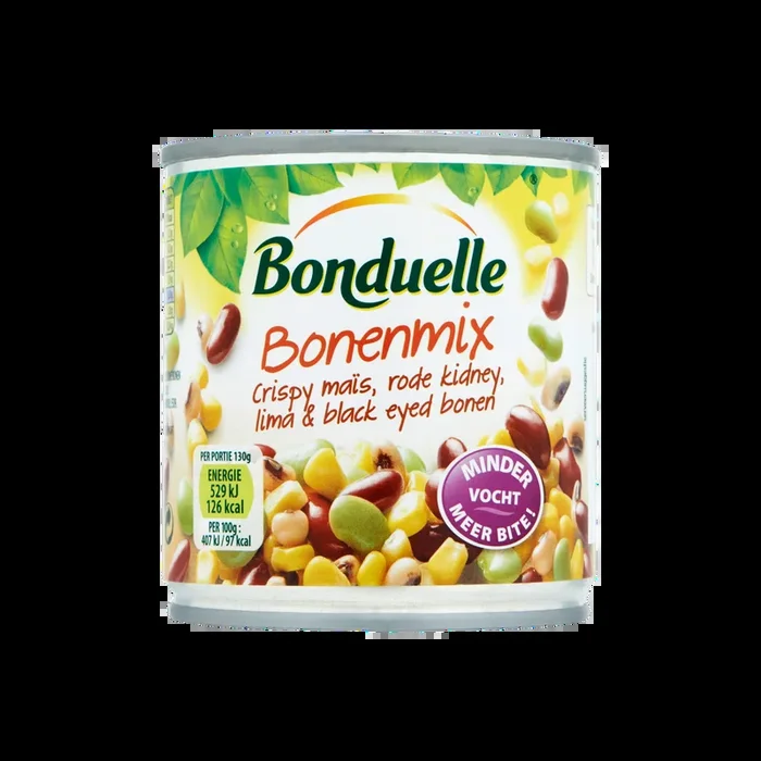Bonduelle Bonenmix crispy mais, rode kidney, lima & black eyed bonen