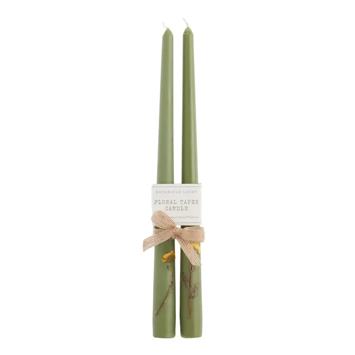Botanical Pastel Green Taper Candle 2 Pack