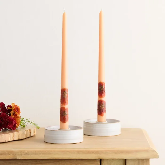 Botanical Pastel Orange Taper Candle 2 Pack