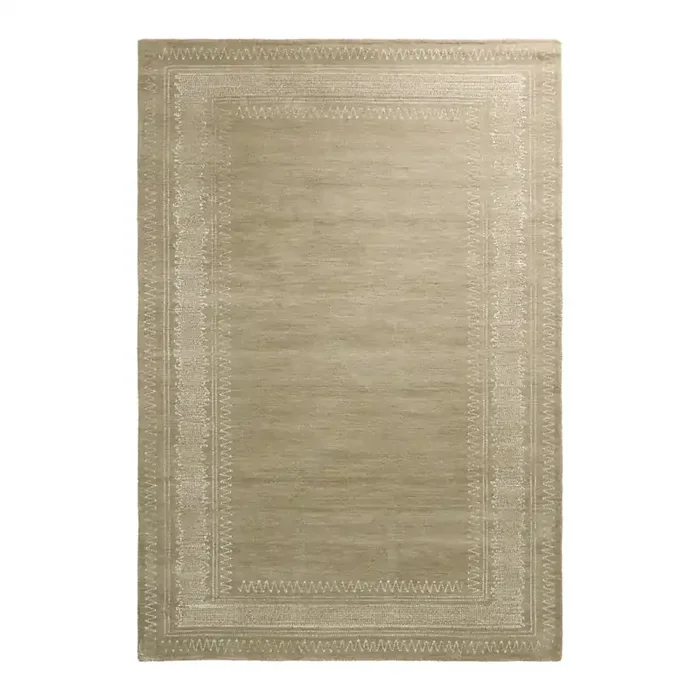 Bower Brown and Ivory Geo Borders Tufted Wool Blend Area Rug