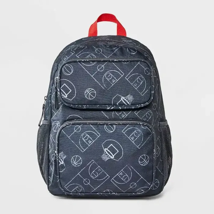 Boys‘ 16″ Two Pocket Basketball Printed Backpack – Cat & Jack™ Charcoal Gray