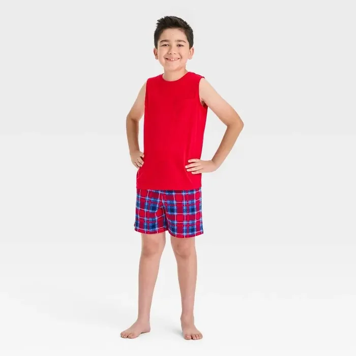Boys‘ 2pc Plaid Tank Top and Pajama Set – Cat & Jack™ Red XL