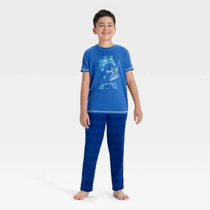 Boys‘ 2pc Short Sleeve Graphic T-Shirt and Pants Pajama Set – Cat & Jack™ Blue L