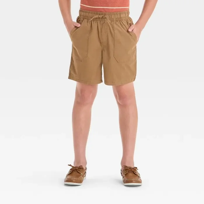 Boys‘ ‘Above the Knee‘ Pull-On Shorts – Cat & Jack™ Brown L Cotton Twill, Mid Rise, Drawstring Waist