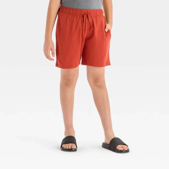 Boys‘ Above the Knee Pull-On Shorts – Cat & Jack™ Red/Orange S Midweight Jersey, Flexible Drawstring, Machine Washable