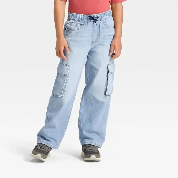 Boys‘ Baggy Cargo Jeans – Cat & Jack™ Light Wash 12