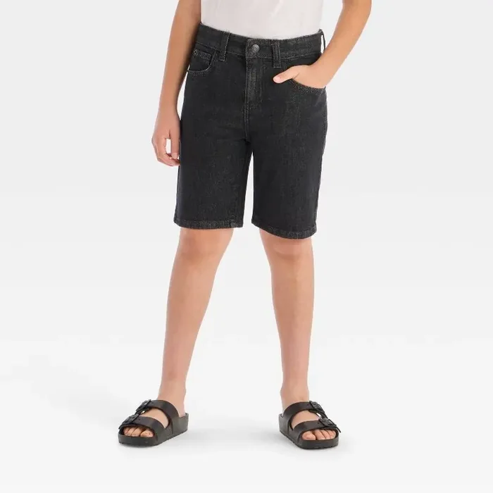 Boys‘ Denim ‘At the Knee‘ Shorts – Cat & Jack™ Black 12 Adjustable Waistband, Low Rise, Stretch Denim