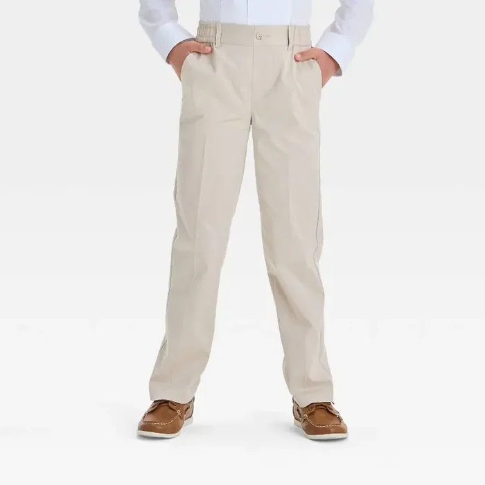 Boys‘ Dress Pants – Cat & Jack™ Beige 10 Cotton Blend, Recycled Polyester, Lightweight Twill, Mid Rise, Straight Leg