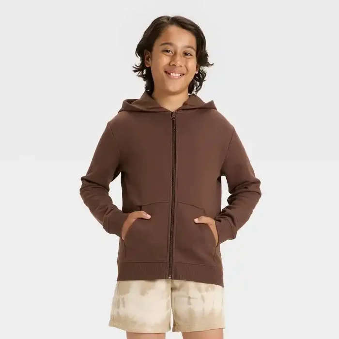Boys‘ Fleece Zip-Up Hooded Sweatshirt – Cat & Jack™ Brown L