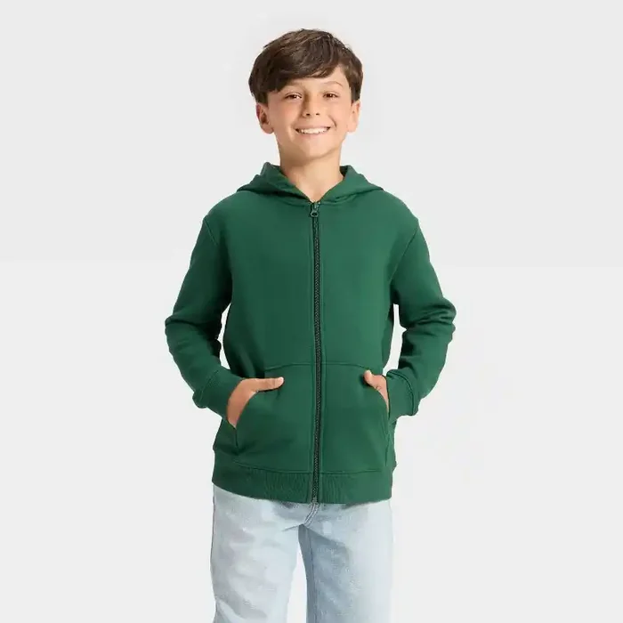 Boys‘ Fleece Zip-Up Hooded Sweatshirt – Cat & Jack™ Dark Green XL