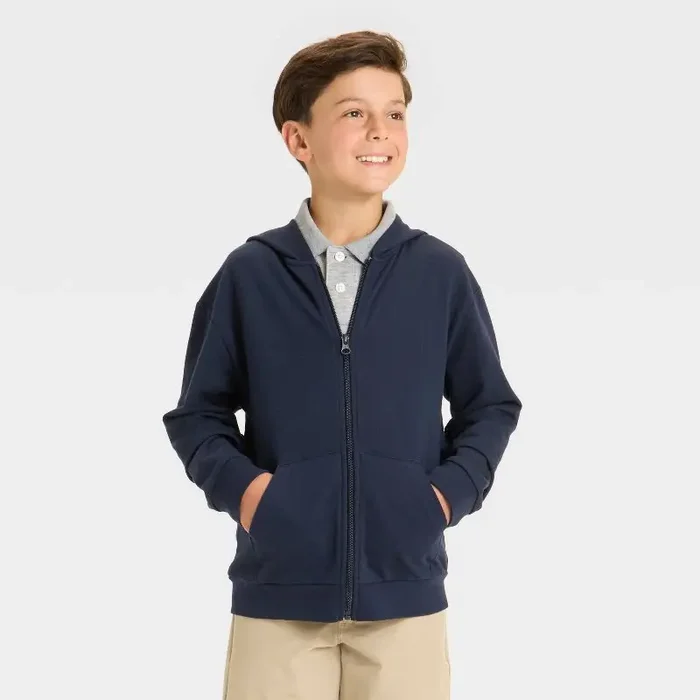 Boys‘ French Terry Zip-Up Hoodie Uniform Sweatshirt – Cat & Jack™ Blue M