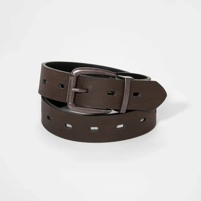 Boys‘ Laser Cut Reversible Belt – Cat & Jack™ Black/Brown XL Solid Kids Accessory