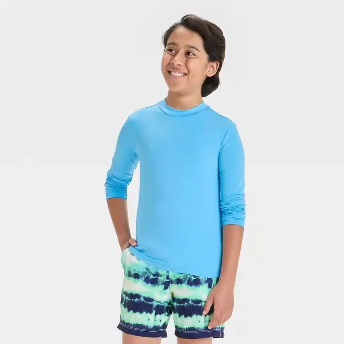 Boys‘ Long Sleeve Solid Mood Rash Guard Top – Cat & Jack™ Blue XS UPF 50+ Fit Pullover