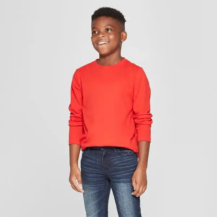 Boys‘ Long Sleeve T-Shirt – Cat & Jack™ Red M Pullover, Midweight Jersey