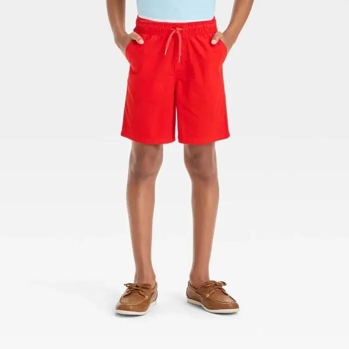 Boys‘ Playwear ‘At the Knee‘ Pull-On Shorts – Cat & Jack™ Bright Red L Cotton Twill, Relaxed Fit, Drawstring Waist