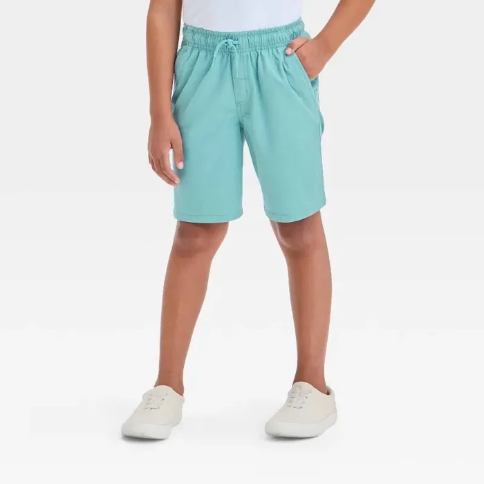 Boys‘ Playwear ‘At the Knee‘ Pull-On Shorts – Cat & Jack™ Green XS Cotton Twill, Drawstring Waist