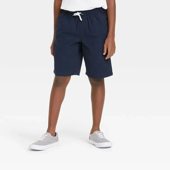 Boys‘ Playwear ‘At the Knee‘ Pull-On Shorts – Cat & Jack™ Navy S Cotton Twill, Side & Patch Pockets, Drawstring Waist