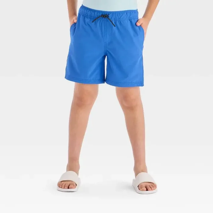 Boys‘ Quick Dry ‘Above the Knee‘ Pull-On Shorts – Cat & Jack™ Blue S Lightweight Poplin, Mid Rise, Drawstring