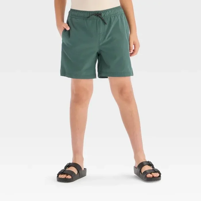 Boys‘ Quick Dry ‘Above the Knee‘ Pull-On Shorts – Cat & Jack™ Dark Teal Green S Recycled Polyester, Spandex, Drawstring