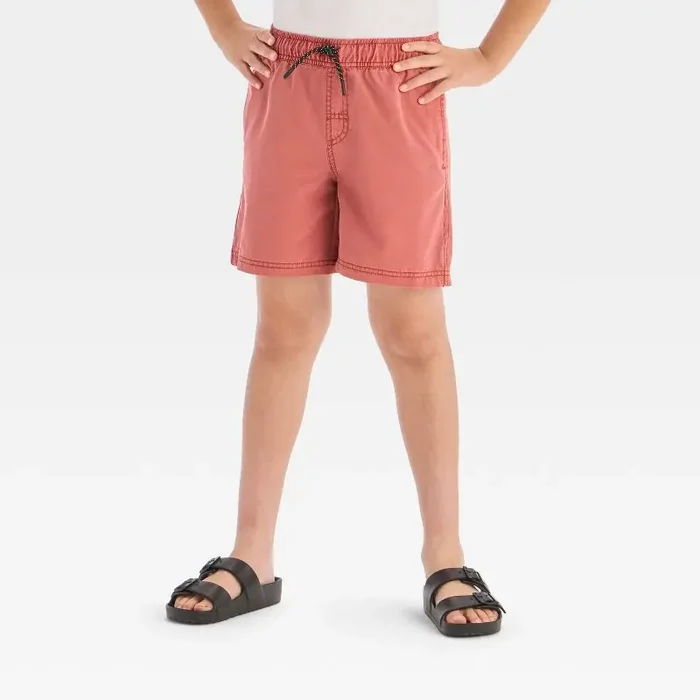 Boys‘ Quick Dry ‘Above the Knee‘ Pull-On Shorts – Cat & Jack™ Red XL Lightweight, Mid Rise, Stretch Poplin