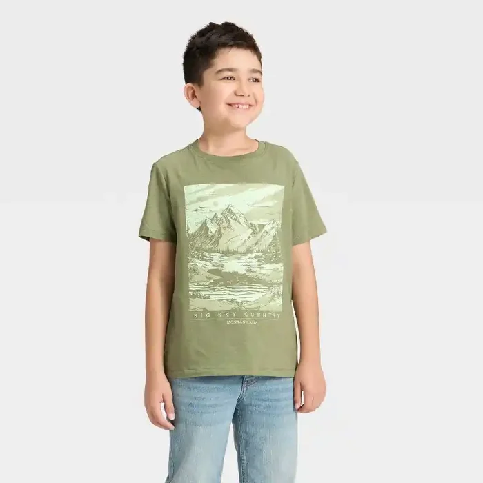 Boys‘ Short Sleeve Big Sky Graphic T-Shirt – Cat & Jack™ Olive Green S