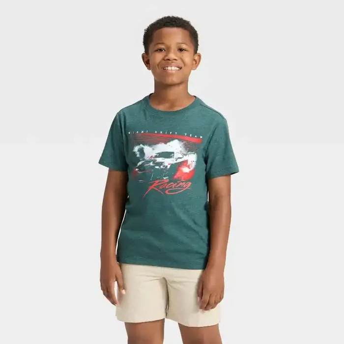 Boys‘ Short Sleeve Miami Drift Team Graphic T-Shirt – Cat & Jack Dark™ Dark Green XL