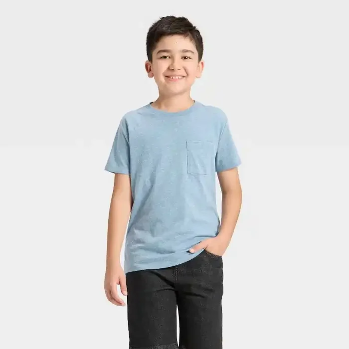 Boys‘ Short Sleeve Pocket T-Shirt – Cat & Jack™ Light Blue XS 100% Cotton, Midweight Jersey, , Pullover Style