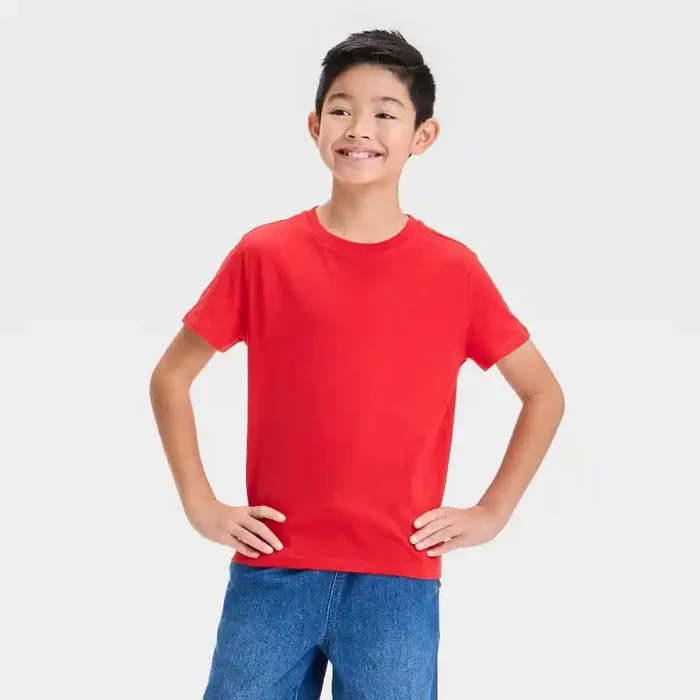 Boys‘ Short Sleeve T-Shirt – Cat & Jack™ Red XL Crew Neck, Pullover, Jersey Fabric