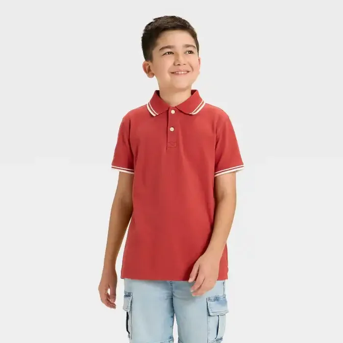 Boys‘ Short Sleeve Tipping T-Shirt – Cat & Jack™ Brick Red/White M