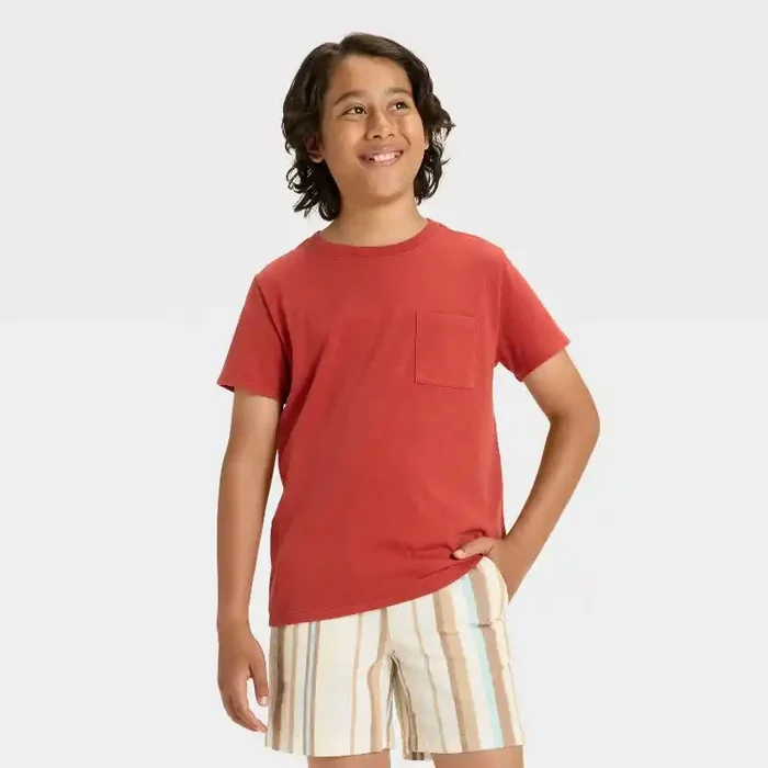 Boys‘ Short Sleeve Washed Pocket T-Shirt – Cat & Jack™ Brick Red L