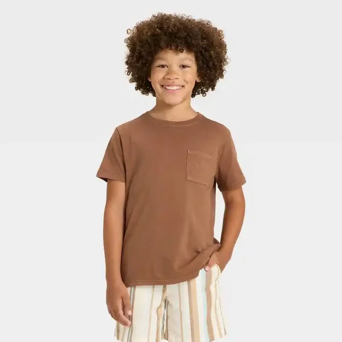 Boys‘ Short Sleeve Washed Pocket T-Shirt – Cat & Jack™ Brown XS