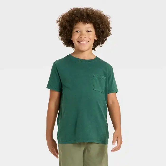 Boys‘ Short Sleeve Washed Pocket T-Shirt – Cat & Jack™ Dark Green S