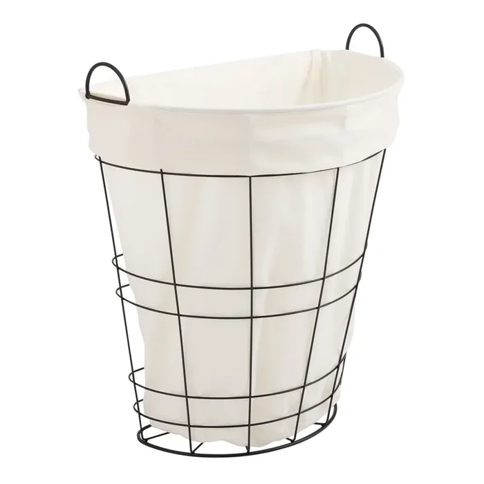 Briana Black Wire Half Circle Hamper with White Liner