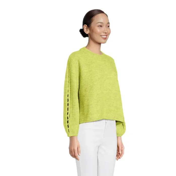 Bright Green Recycled Yarn Cutout Sleeve Sweater