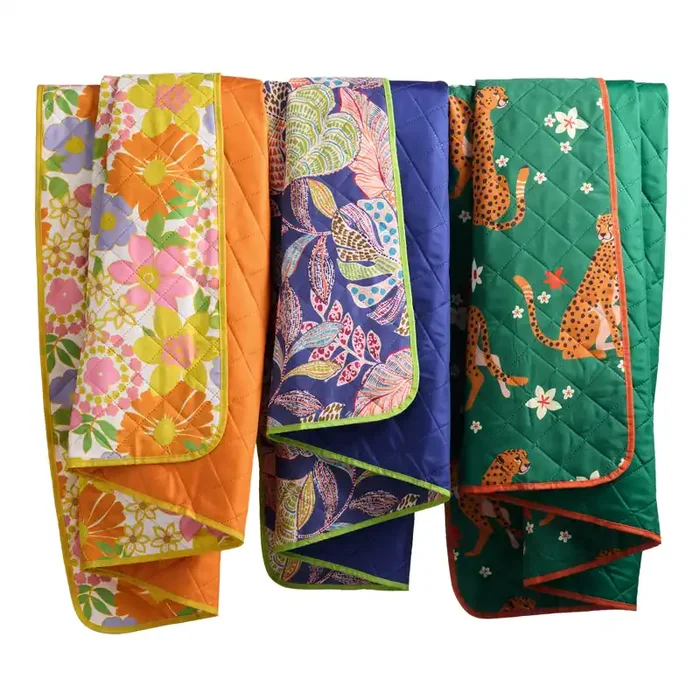 Bright Print Roll Up Picnic Blanket with Strap