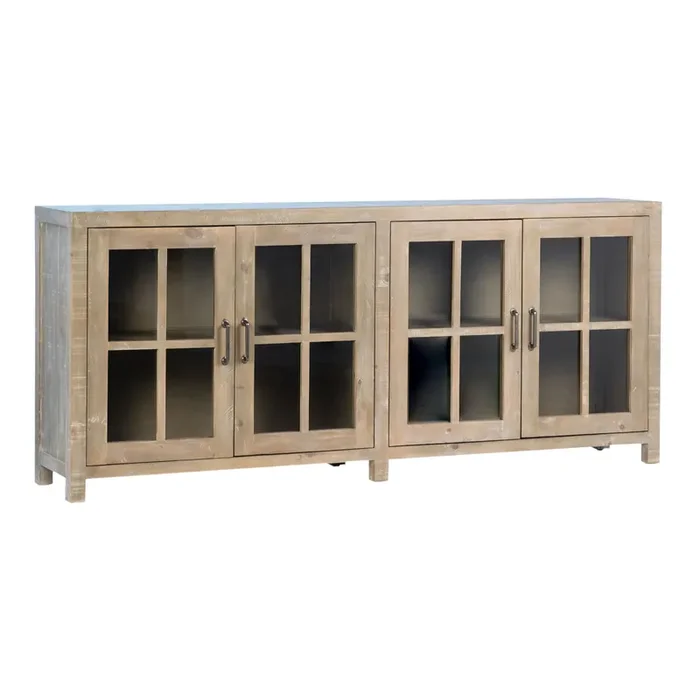 Brindi Antique Graywash Reclaimed Pine and Glass Sideboard