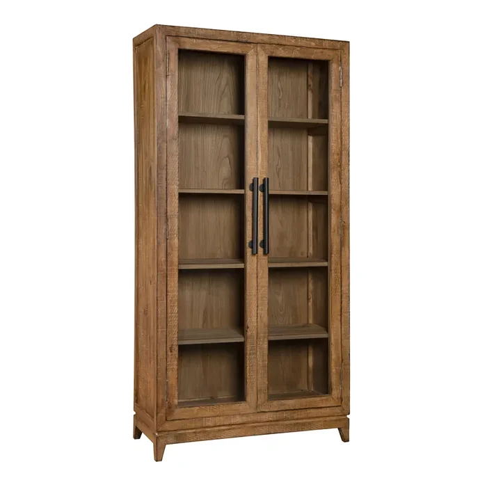 Britton Tall Reclaimed Pine Wood And Glass Display Cabinet