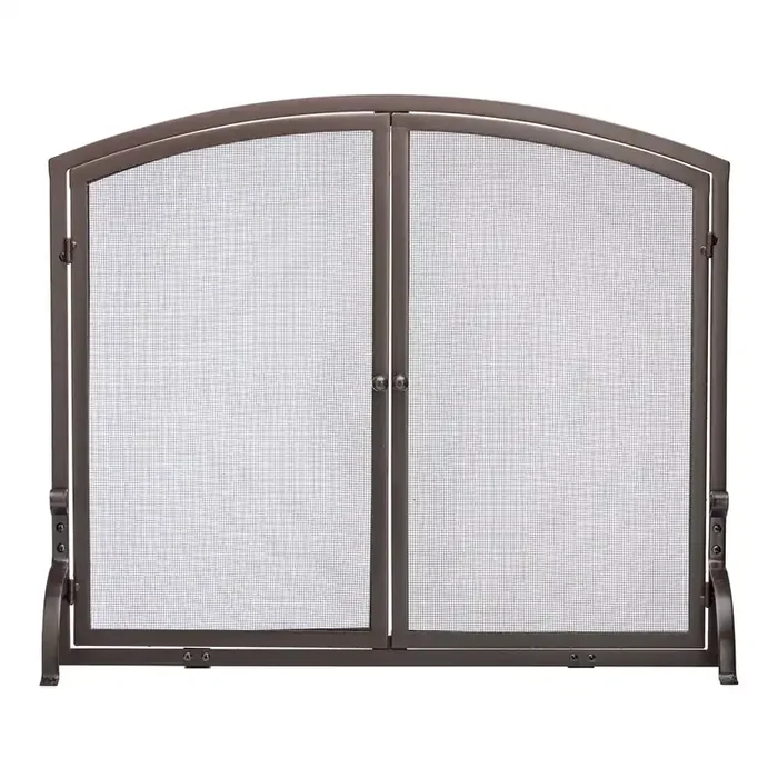 Bronze Mesh 2 Door Arched Single Panel Fireplace Screen